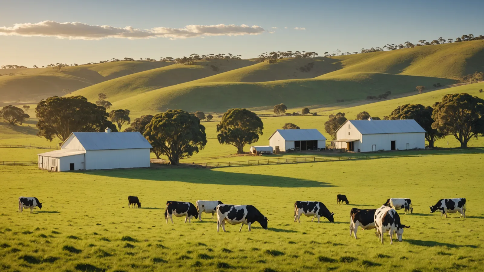 Australian dairy farm at dawn